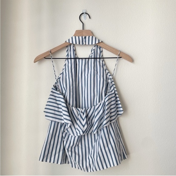 ALICE + OLIVIA Windy Ruffled Cotton Swing Halter Top Striped Backless
Size XS - Picture 4 of 8